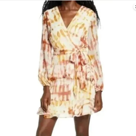 Orange Tie Dye Wrap Dress - Picture 1 of 3